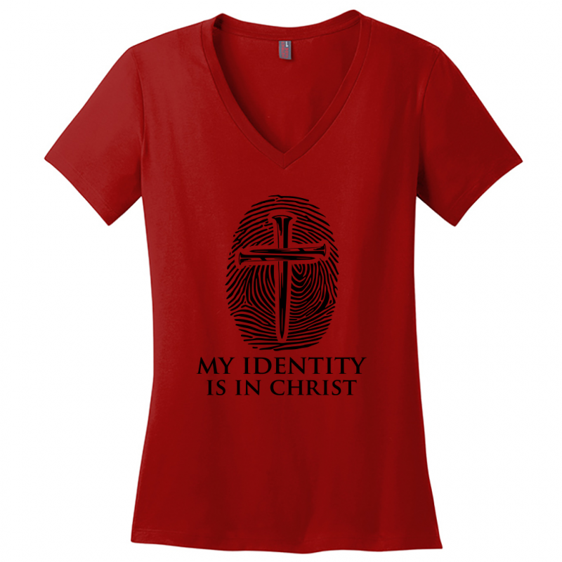 My Identity Is In Christ Women's Black Design V-Neck T-Shirt