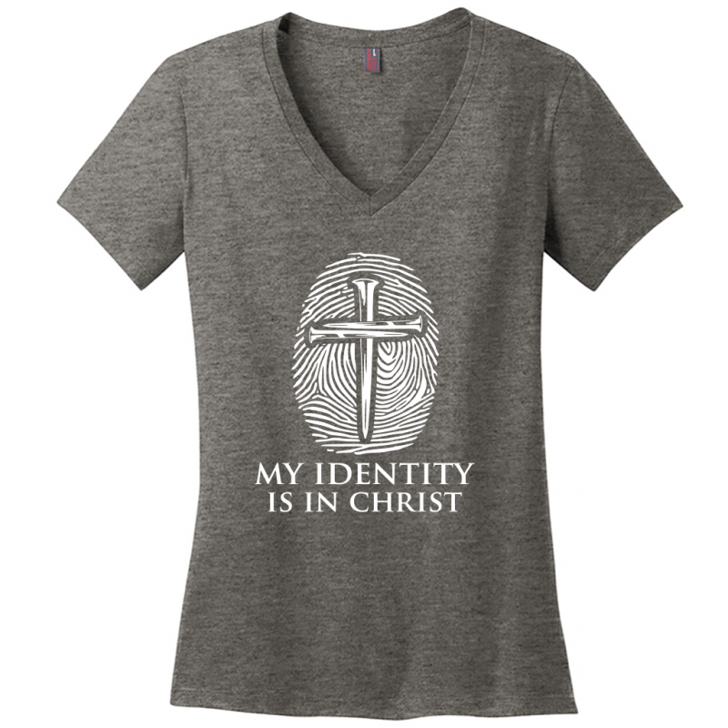 My Identity Is In Christ Women's White Design V-Neck T-Shirt