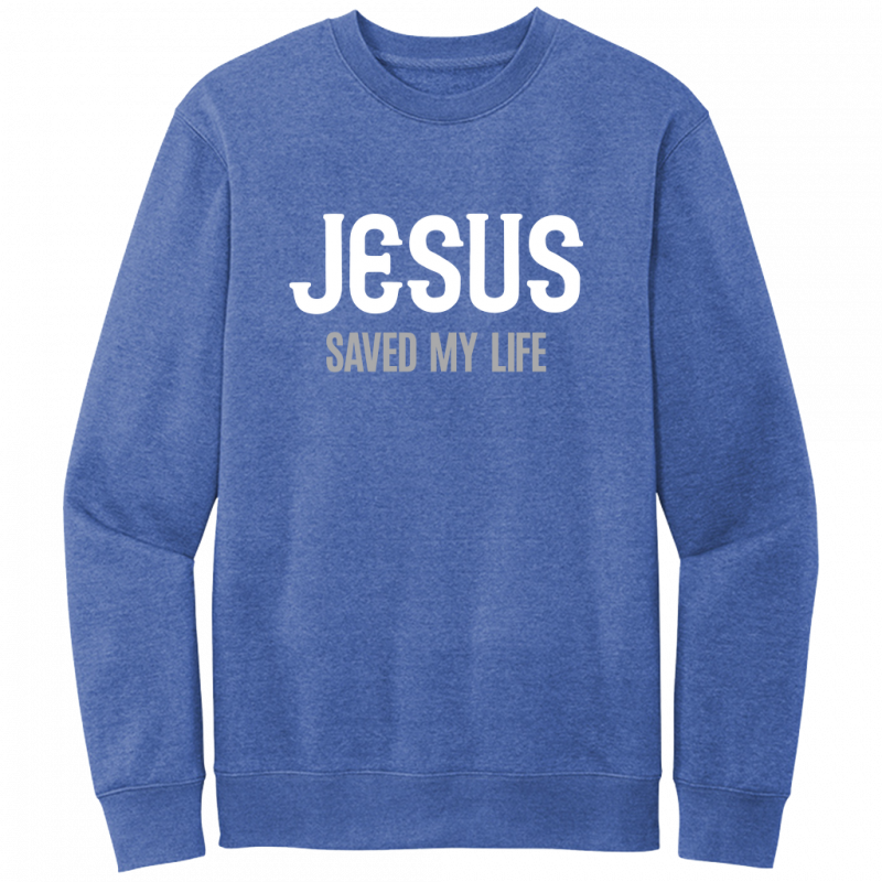Jesus Saved My Life White & Gray Design Crewneck Sweatshirt