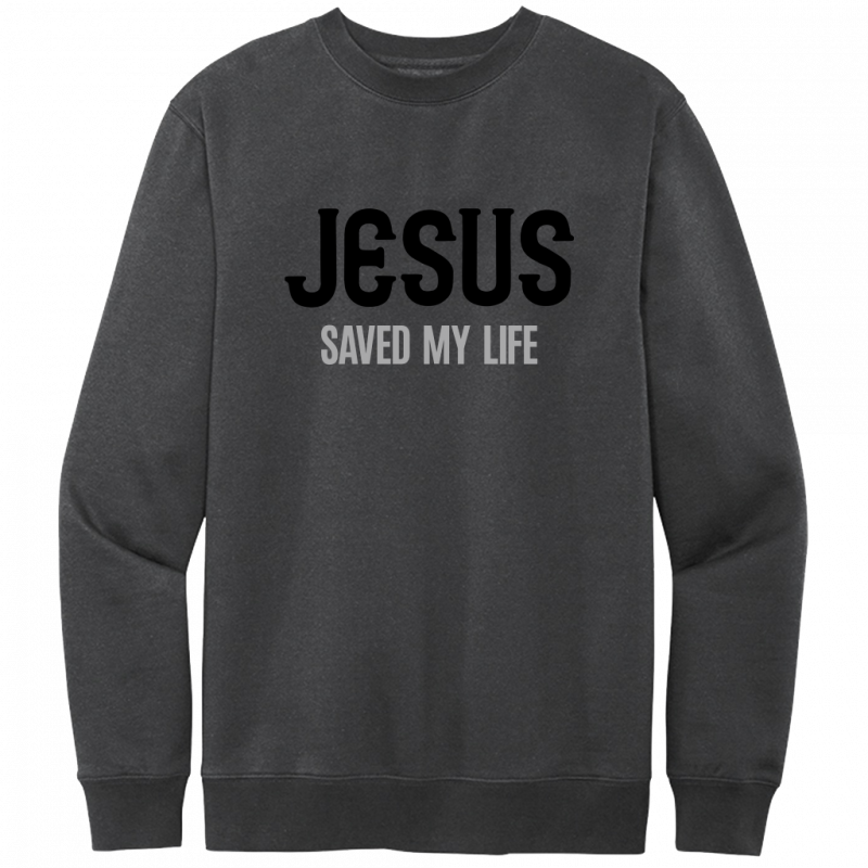 Jesus Saved My Life Black & Gray Design Crewneck Sweatshirt