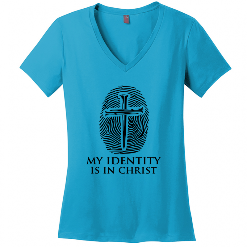 My Identity Is In Christ Women's Black Design V-Neck T-Shirt