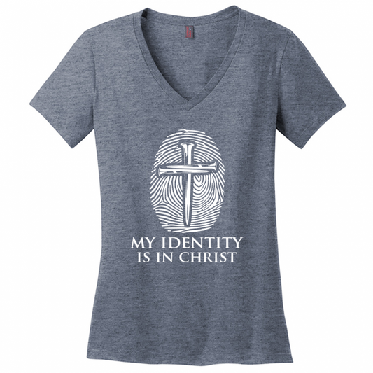 My Identity Is In Christ Women's White Design V-Neck T-Shirt