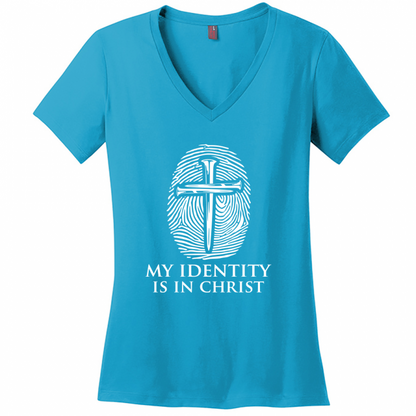 My Identity Is In Christ Women's White Design V-Neck T-Shirt