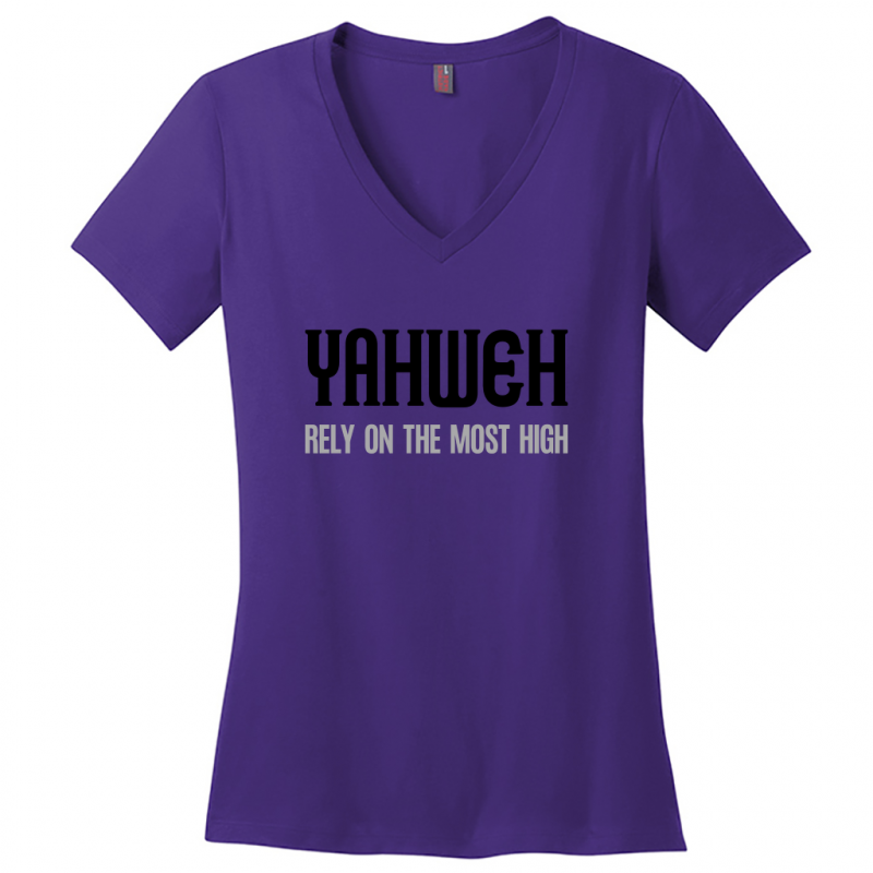 Yahweh Most High Women's Black & Gray Design V-Neck T-Shirt