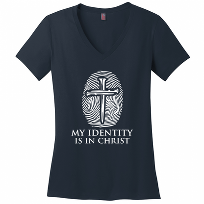 My Identity Is In Christ Women's White Design V-Neck T-Shirt