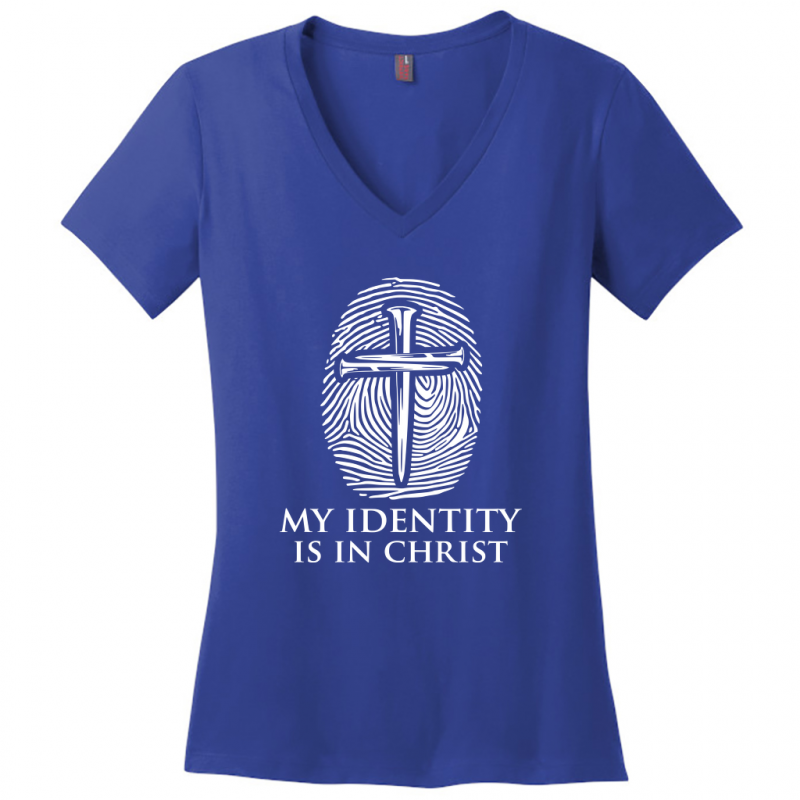 My Identity Is In Christ Women's White Design V-Neck T-Shirt