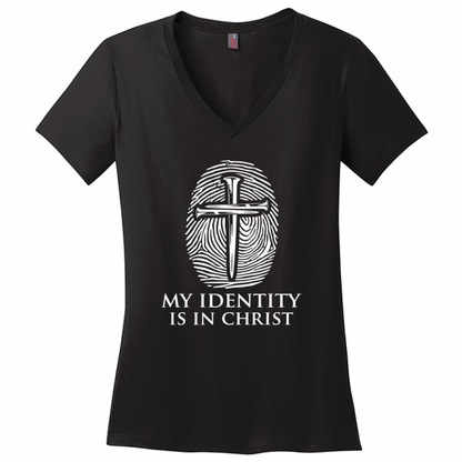 My Identity Is In Christ Women's White Design V-Neck T-Shirt