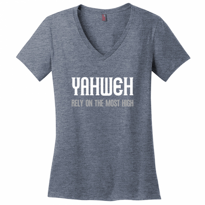 Yahweh Most High Women's White & Gray Design V-Neck T-Shirt