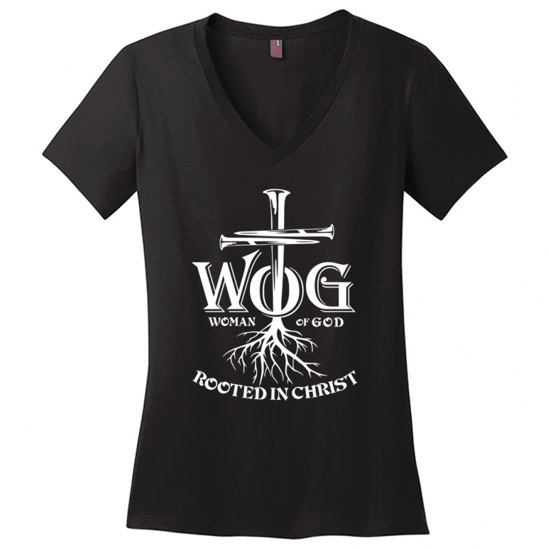 Women of God White Design V-Neck T-Shirt