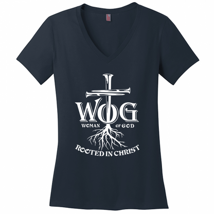 Women of God White Design V-Neck T-Shirt