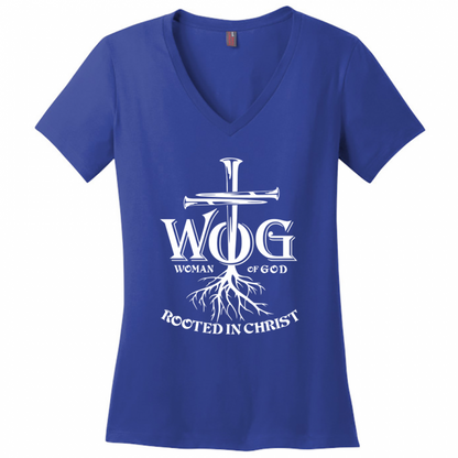 Women of God White Design V-Neck T-Shirt