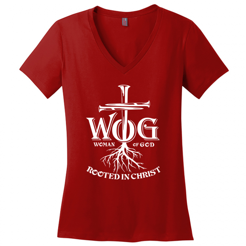 Women of God White Design V-Neck T-Shirt