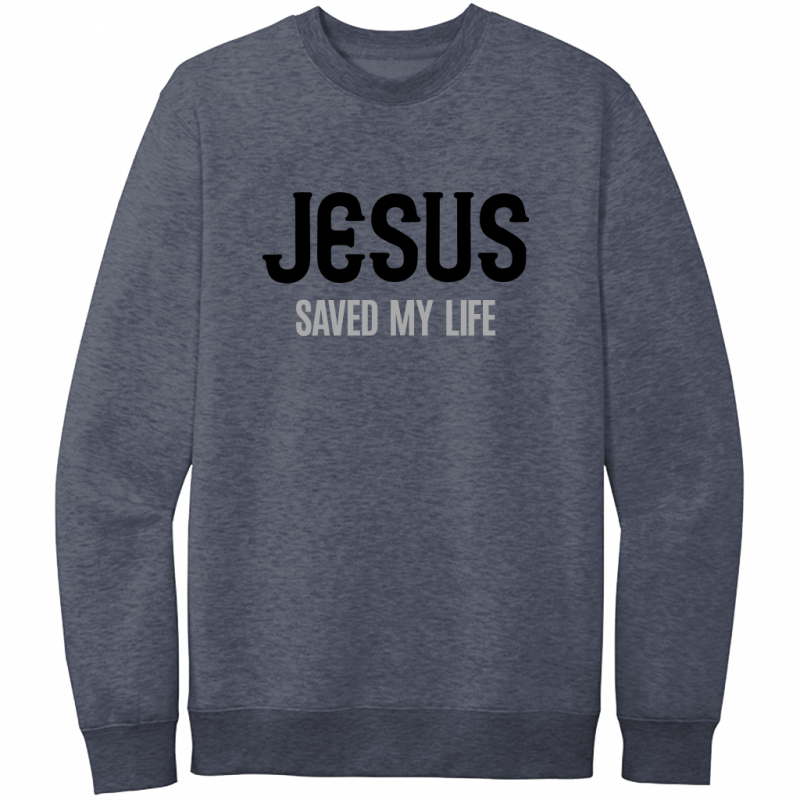 Jesus Saved My Life Black & Gray Design Crewneck Sweatshirt