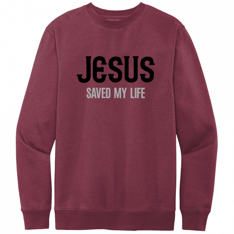 Jesus Saved My Life Black & Gray Design Crewneck Sweatshirt