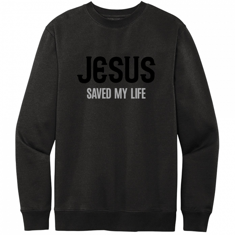 Jesus Saved My Life Black & Gray Design Crewneck Sweatshirt