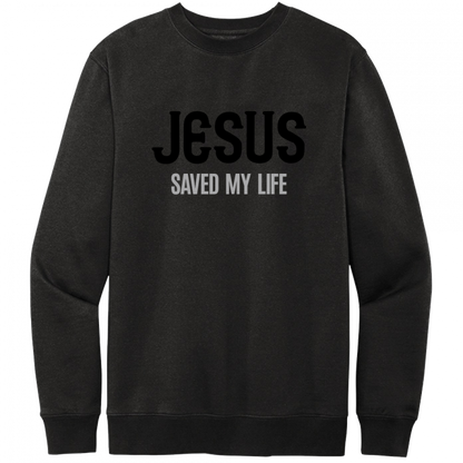 Jesus Saved My Life Black & Gray Design Crewneck Sweatshirt