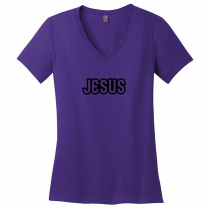 Jesus Black Design Woman's V-Neck